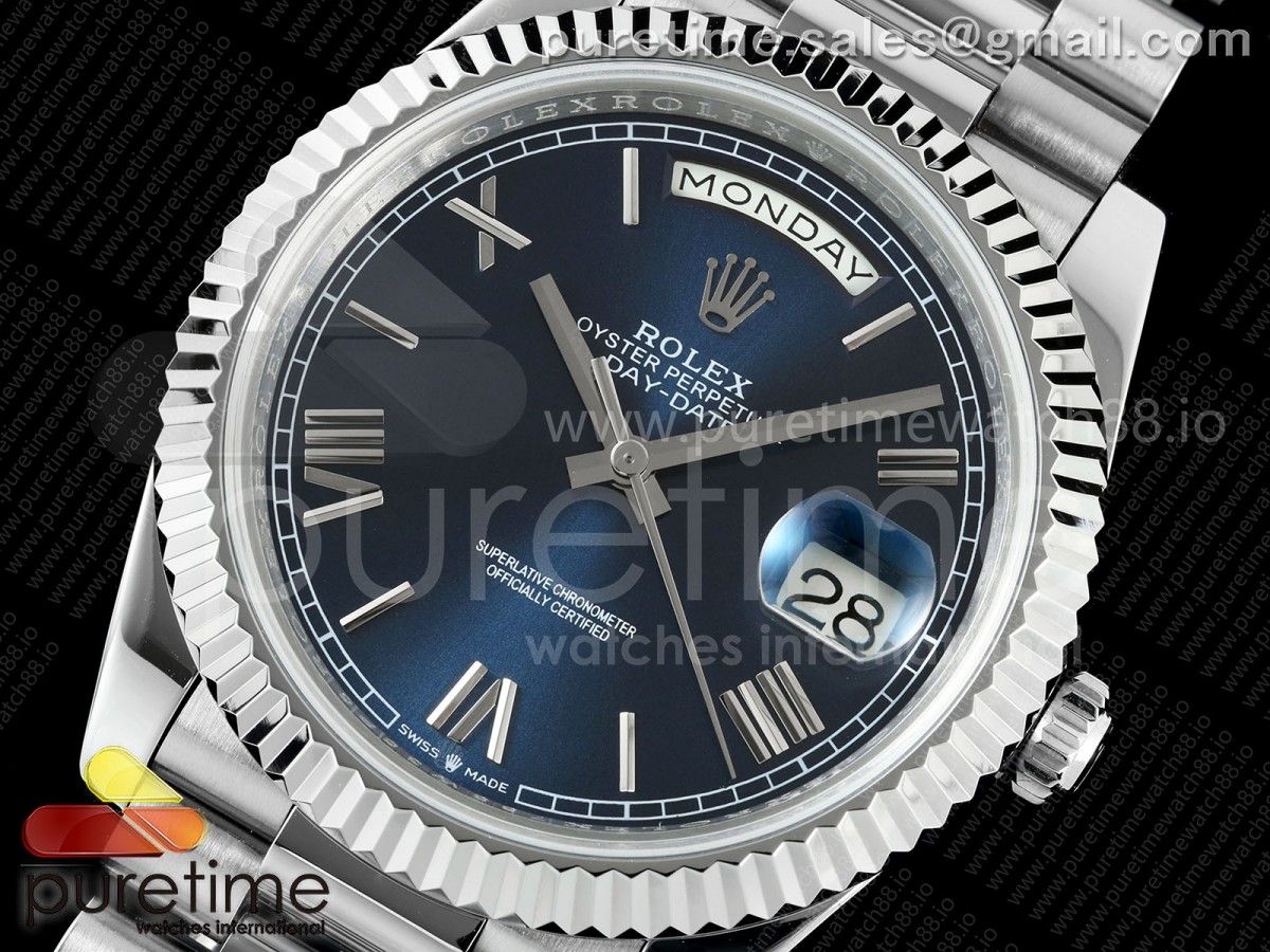 Day Date 40 SS CBDF 1:1 Best Edition Blue Roman Dial on President Bracelet VR3255 (210g) - Image 3