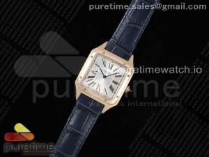 Santos Dumont 31.4mm YG AF 1:1 Best Edition Silver Dial on Blue Croco Strap