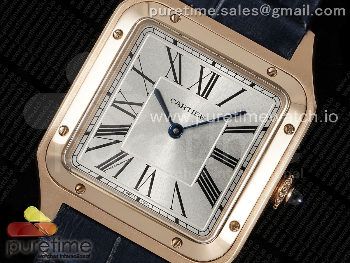 Santos Dumont 31.4mm YG AF 1:1 Best Edition Silver Dial on Blue Croco Strap - Image 4