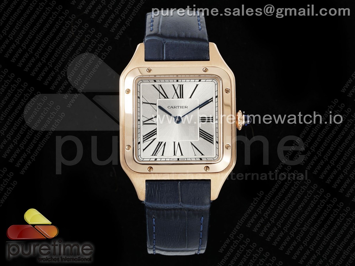 Santos Dumont 31.4mm YG AF 1:1 Best Edition Silver Dial on Blue Croco Strap - Image 2