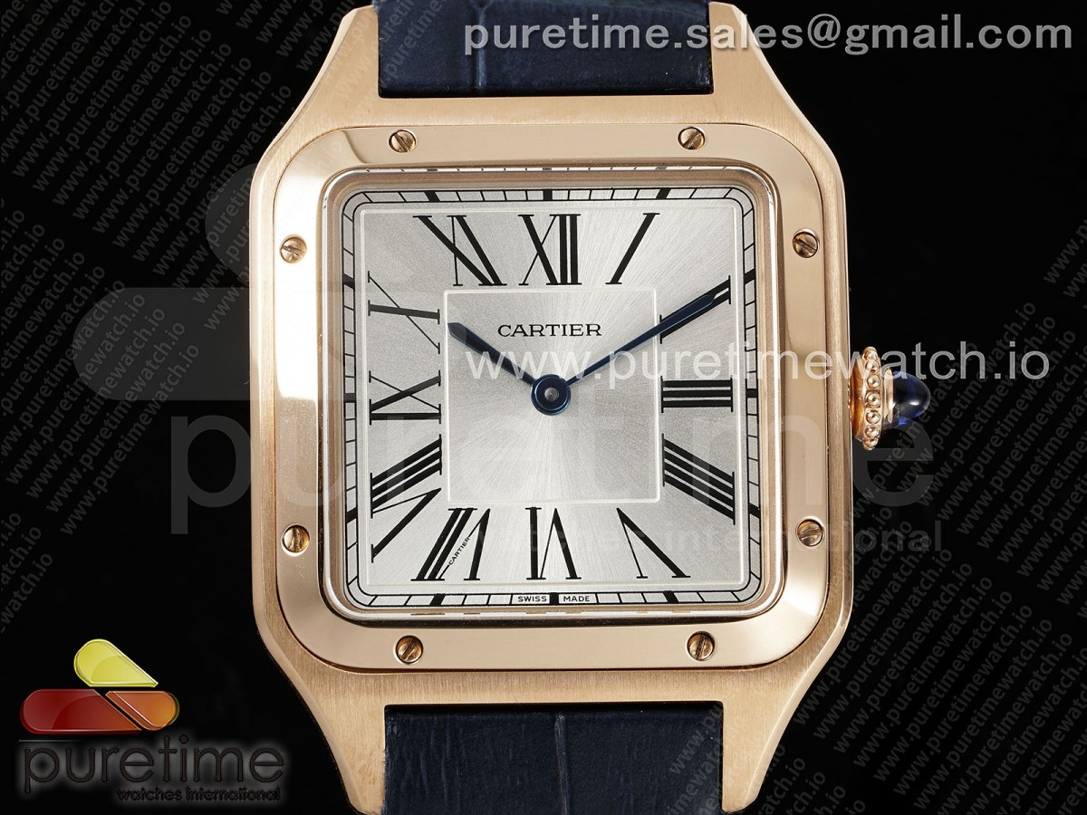 Santos Dumont 31.4mm YG AF 1:1 Best Edition Silver Dial on Blue Croco Strap - Image 3