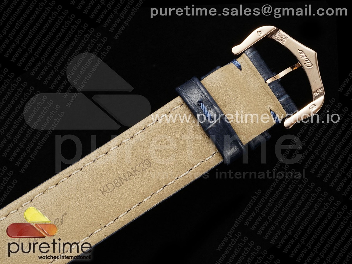 Santos Dumont 31.4mm YG AF 1:1 Best Edition Silver Dial on Blue Croco Strap - Image 19