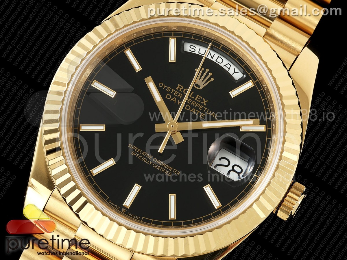 DayDate 36MM YG QF 1:1 Best Edition Black Stick Dial on President Bracelet A2836 V6 - Image 2