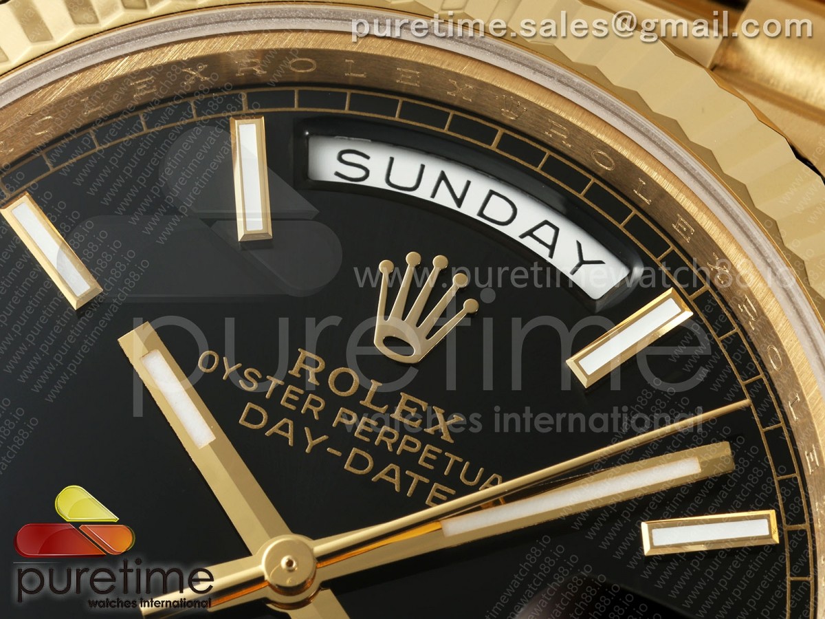 DayDate 36MM YG QF 1:1 Best Edition Black Stick Dial on President Bracelet A2836 V6 - Image 4
