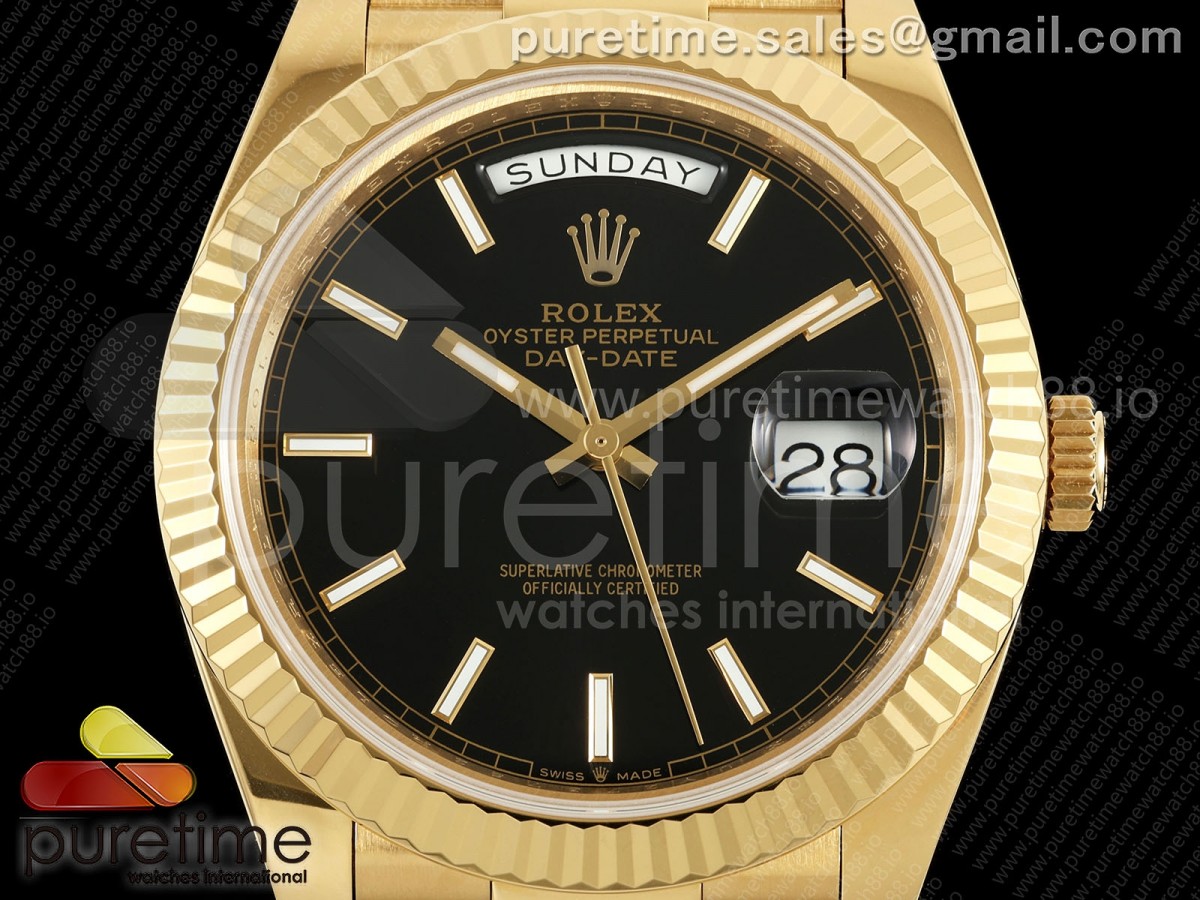 DayDate 36MM YG QF 1:1 Best Edition Black Stick Dial on President Bracelet A2836 V6 - Image 38