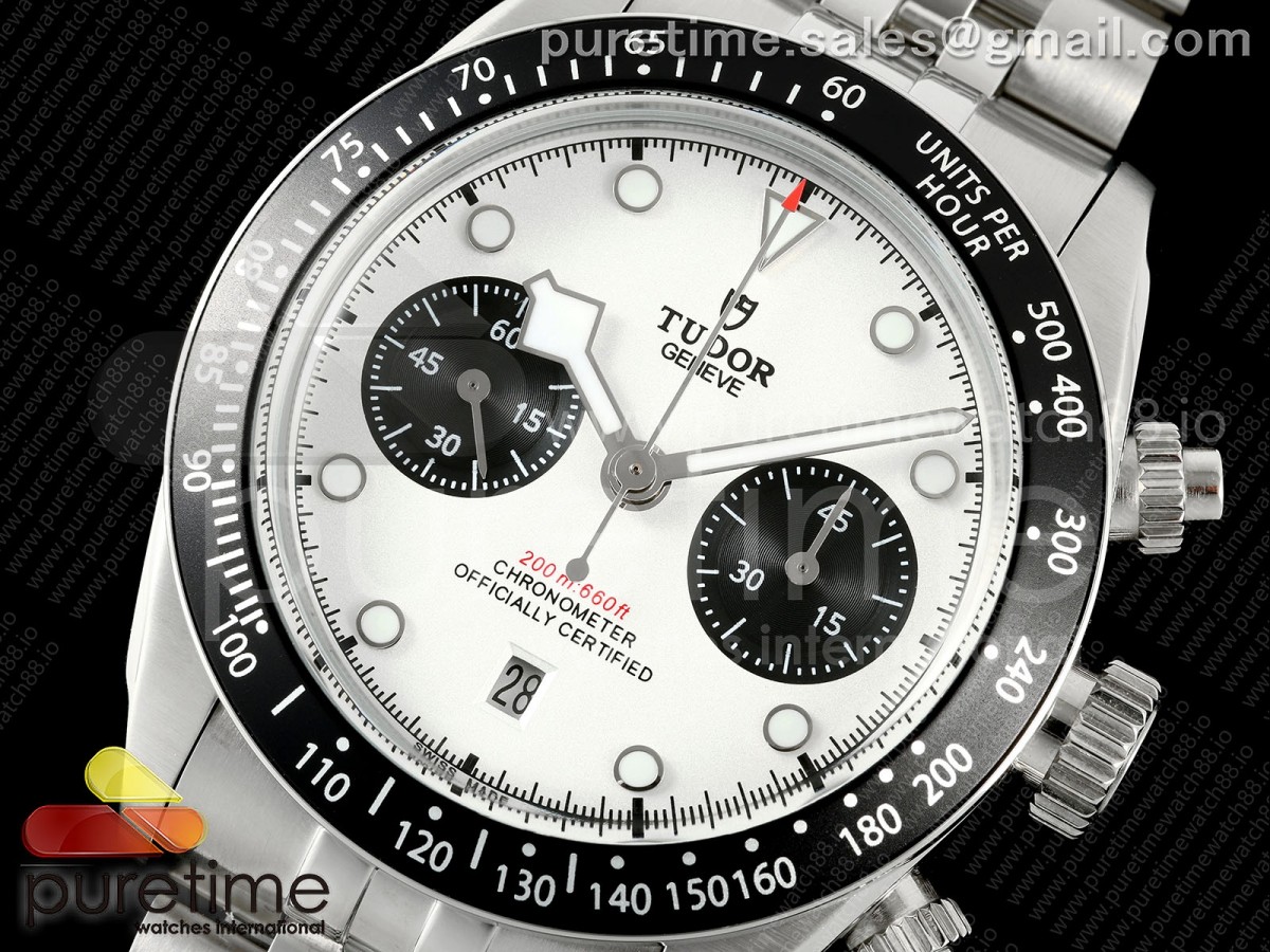Black Bay Chrono SS BLSF 1:1 Best Edition White/Black Dial on Jubilee Strap A7750 - Image 2