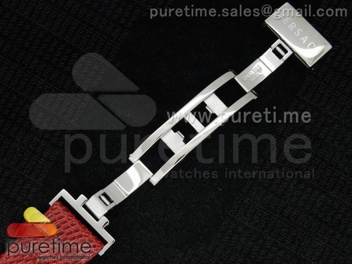 Destiny Spirit SS Color Crystal Bezel White MOP Dial on Red Leather Strap ETA Quartz