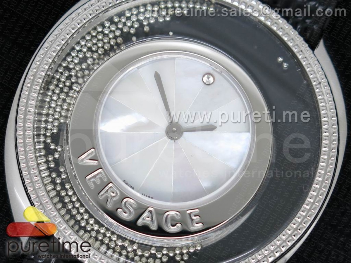 Destiny Spirit SS White MOP Split Dial on Black Leather Strap ETA Quartz