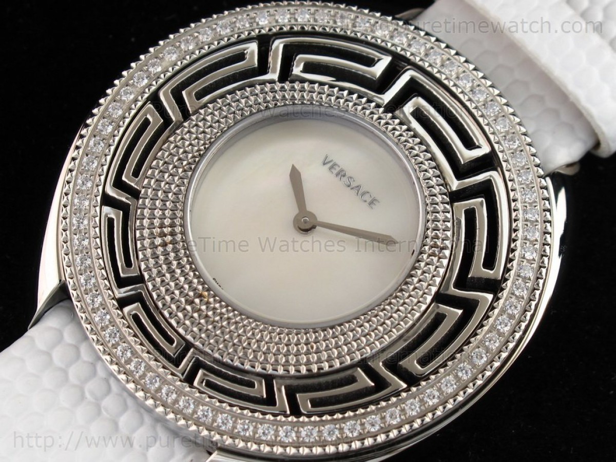 Destiny SS Diamond Bezel White Dial on White Leather Strap