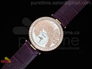 Limelight Phoenix RG White Dial Diamond Bezel on Purple Leather Strap Swiss Quartz