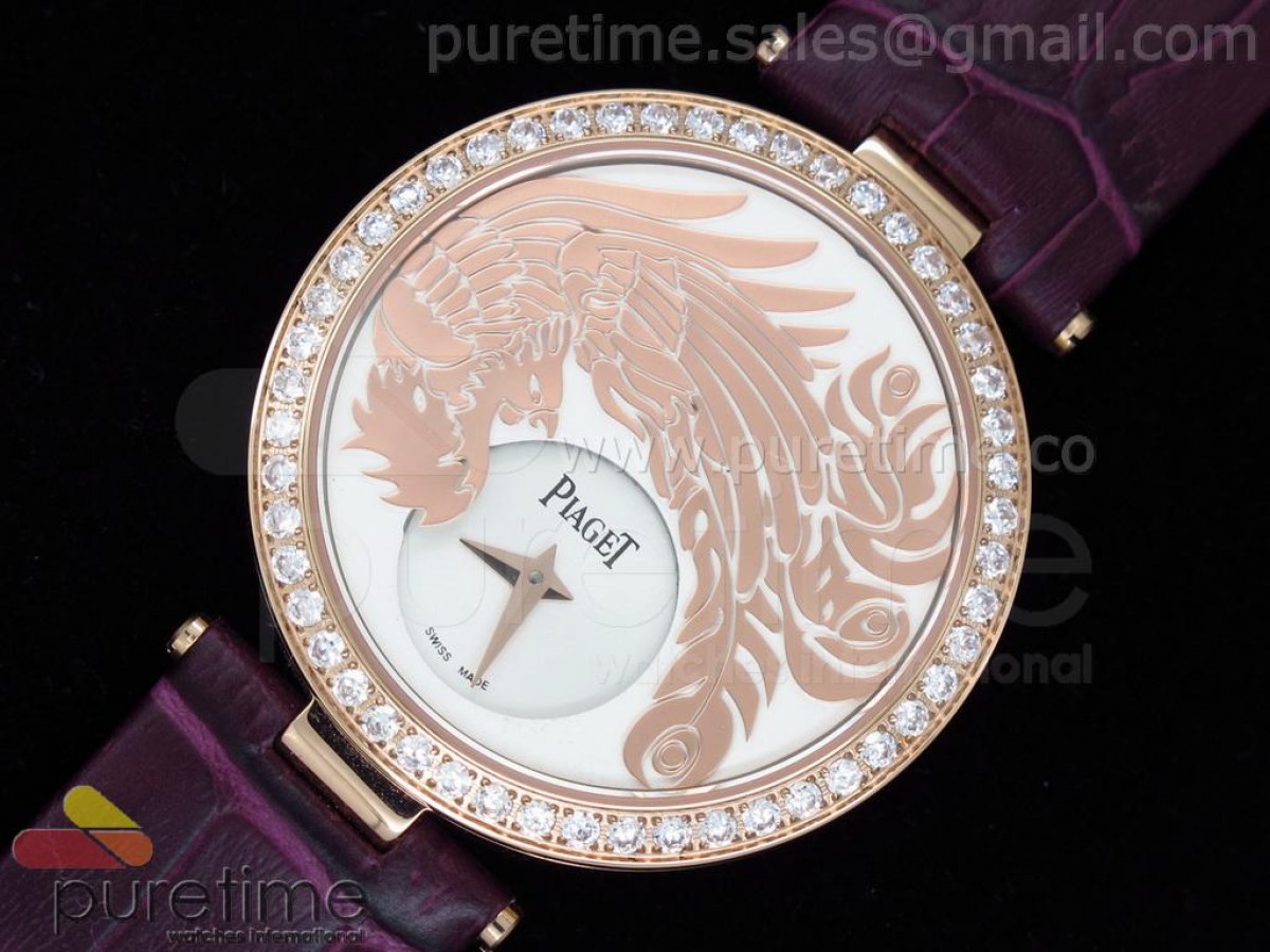 Limelight Phoenix RG White Dial Diamond Bezel on Purple Leather Strap Swiss Quartz