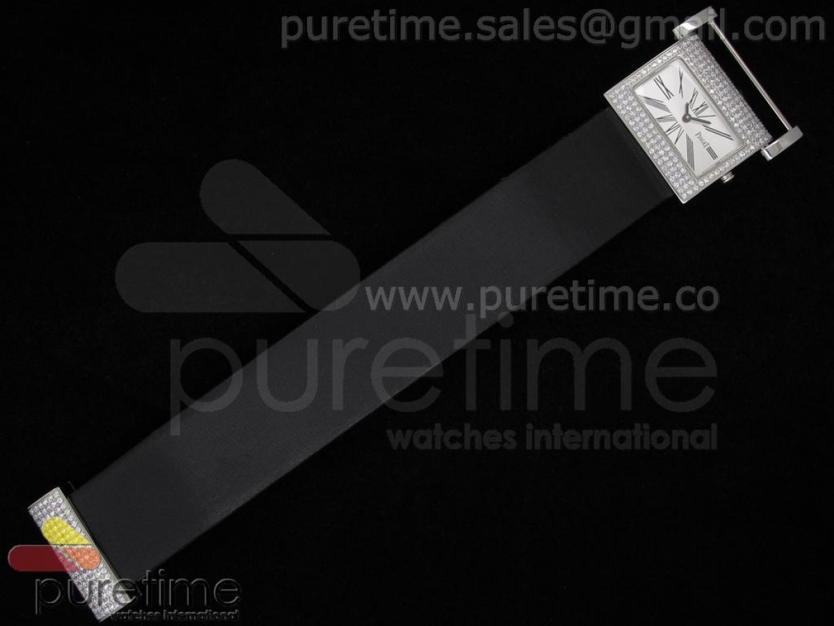 Miss Protocole SS Diamond Paved White Dial on Black Nylon Strap Swiss Ronda Quartz