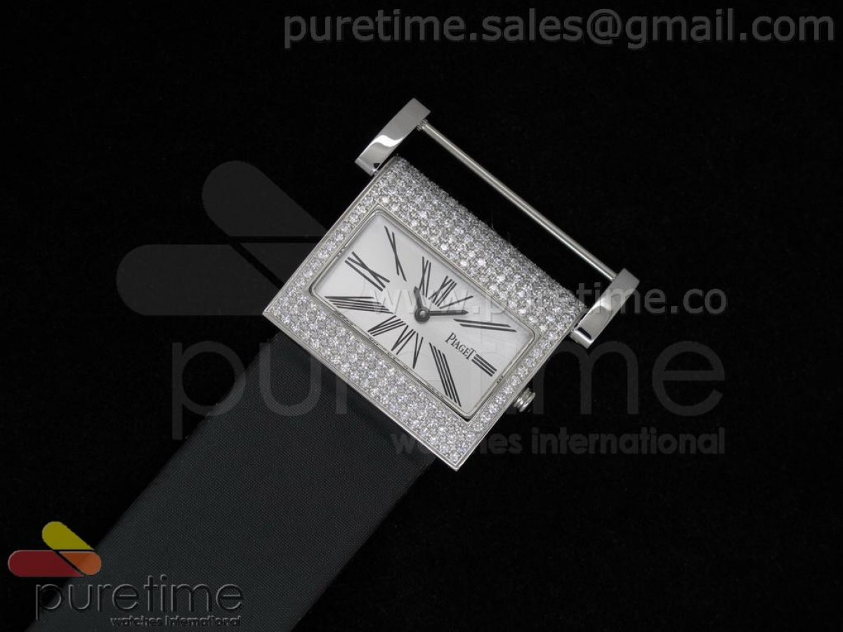 Miss Protocole SS Diamond Paved White Dial on Black Nylon Strap Swiss Ronda Quartz