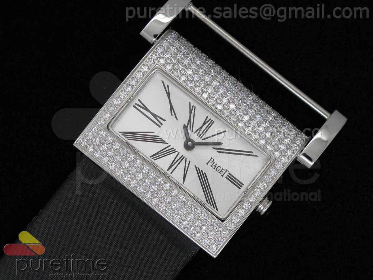 Miss Protocole SS Diamond Paved White Dial on Black Nylon Strap Swiss Ronda Quartz