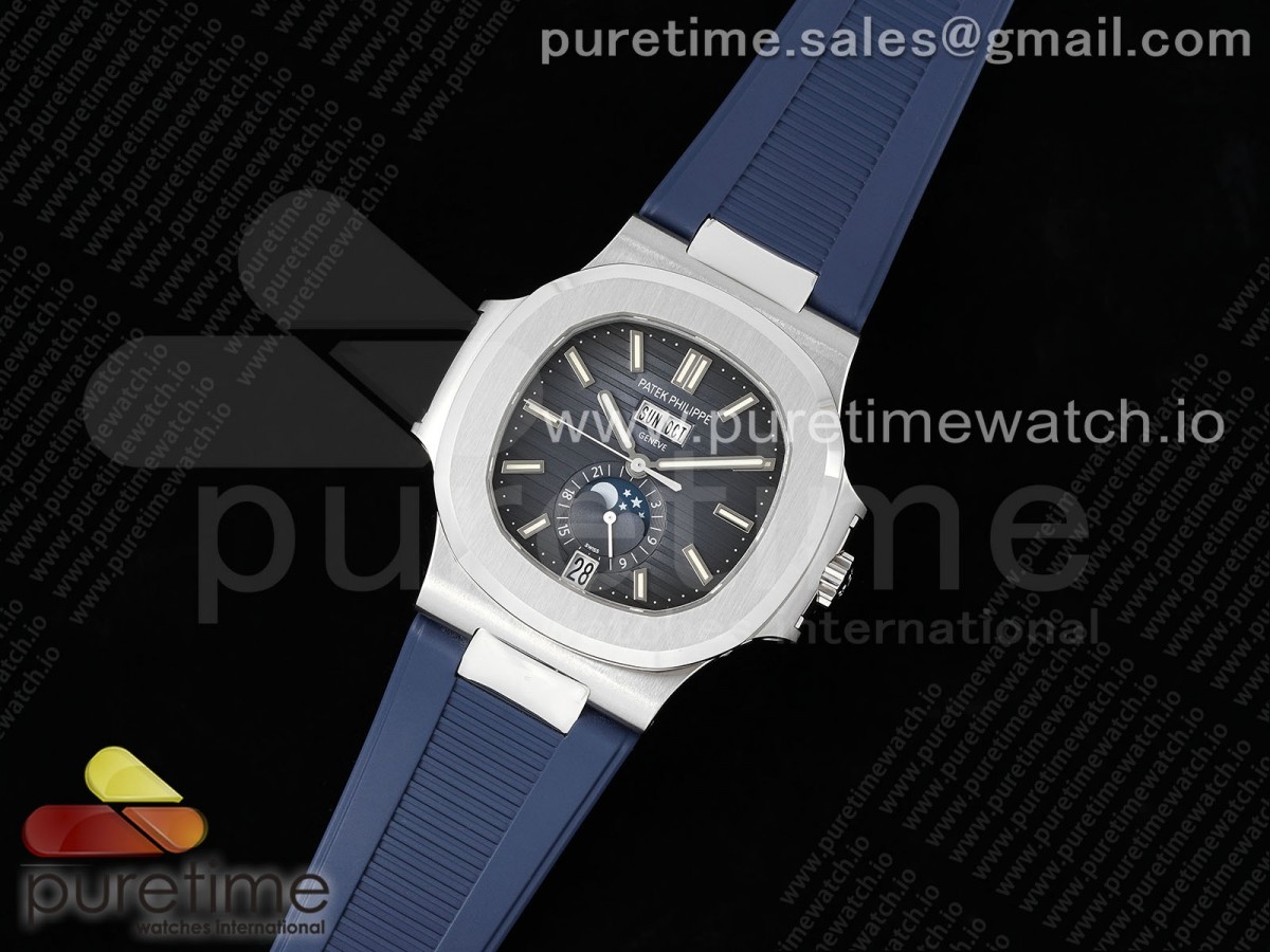 Nautilus 5726 Complicated SS PPF Blue Textured Dial on Blue Rubber Strap A324