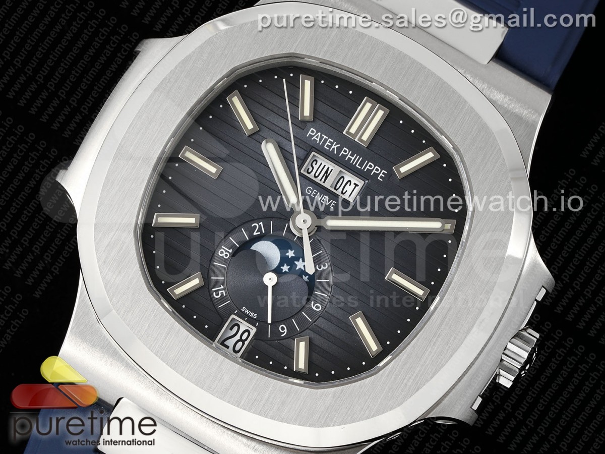 Nautilus 5726 Complicated SS PPF Blue Textured Dial on Blue Rubber Strap A324