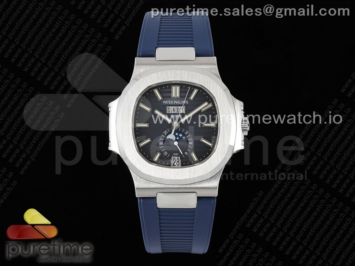 Nautilus 5726 Complicated SS PPF Blue Textured Dial on Blue Rubber Strap A324