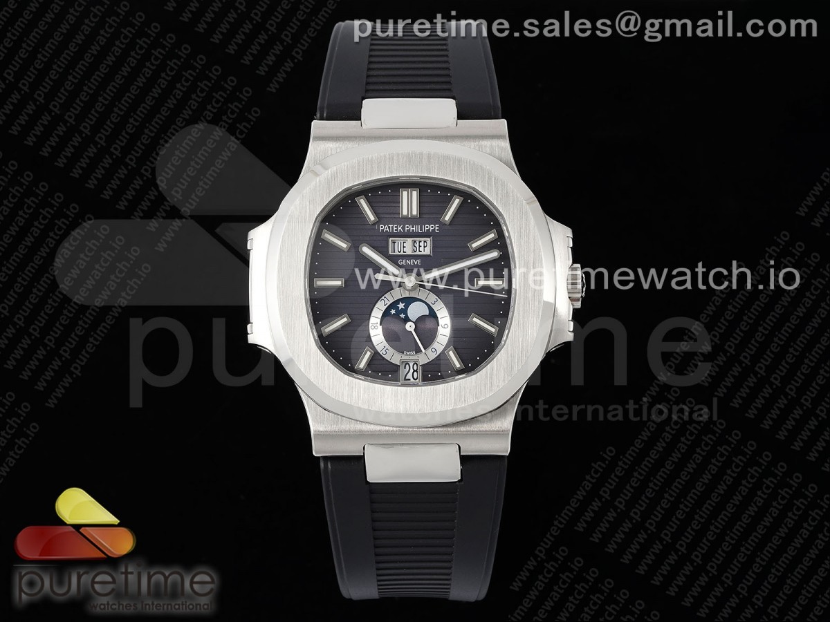 Nautilus 5726 Complicated SS PPF Gray Textured Dial on Black Rubber Strap A324