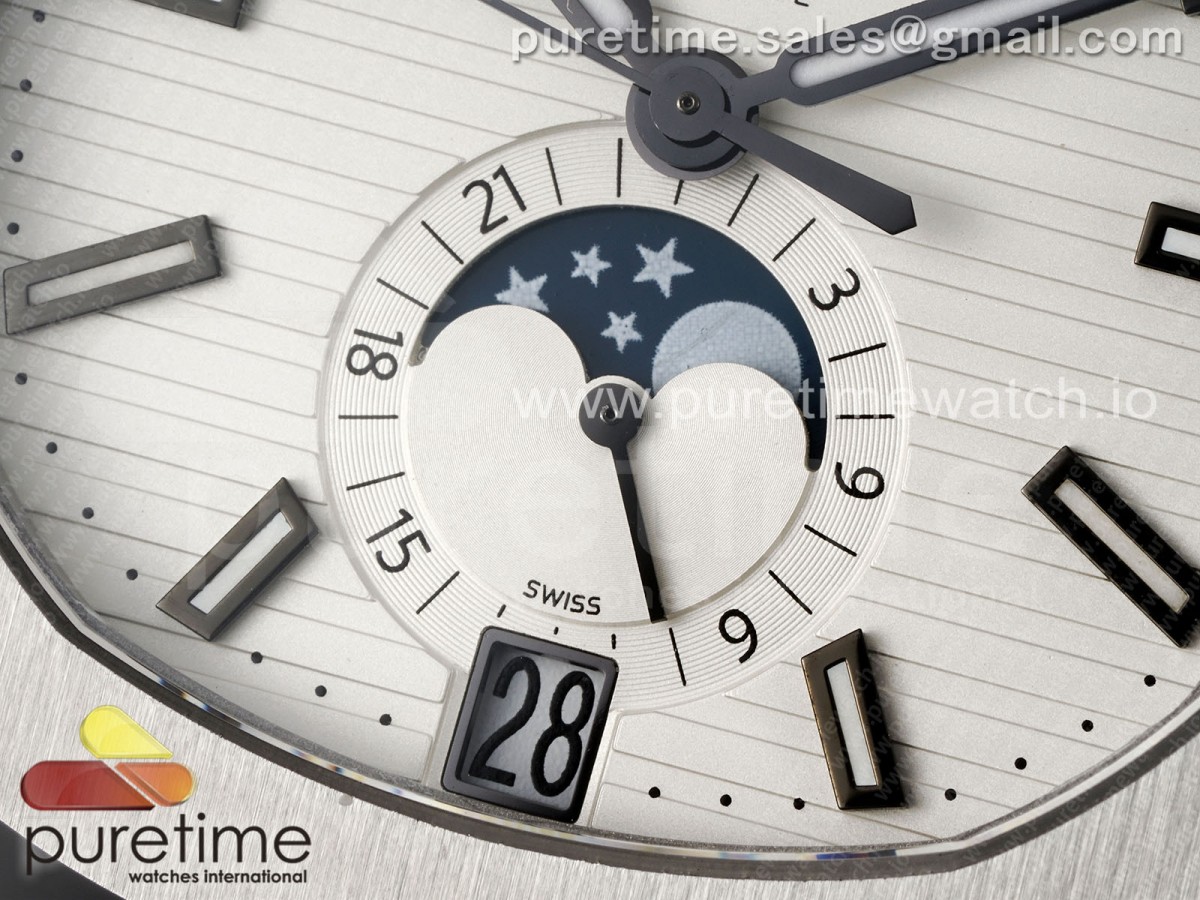 Nautilus 5726 Complicated SS PPF White Textured Dial on Black Rubber Strap A324