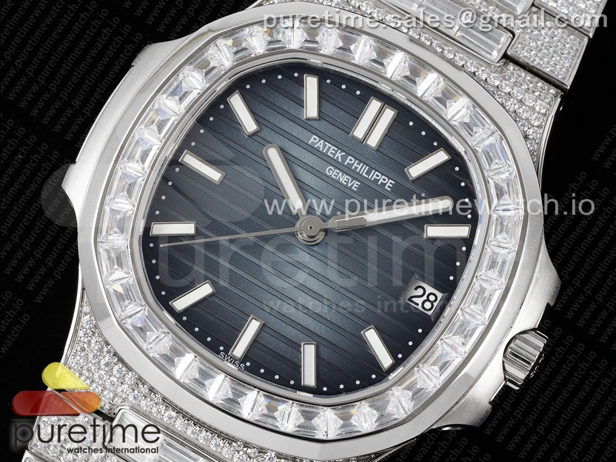 Nautilus 5711 SS TWF Full Diamonds Blue Dial on Diamonds Bracelet A324