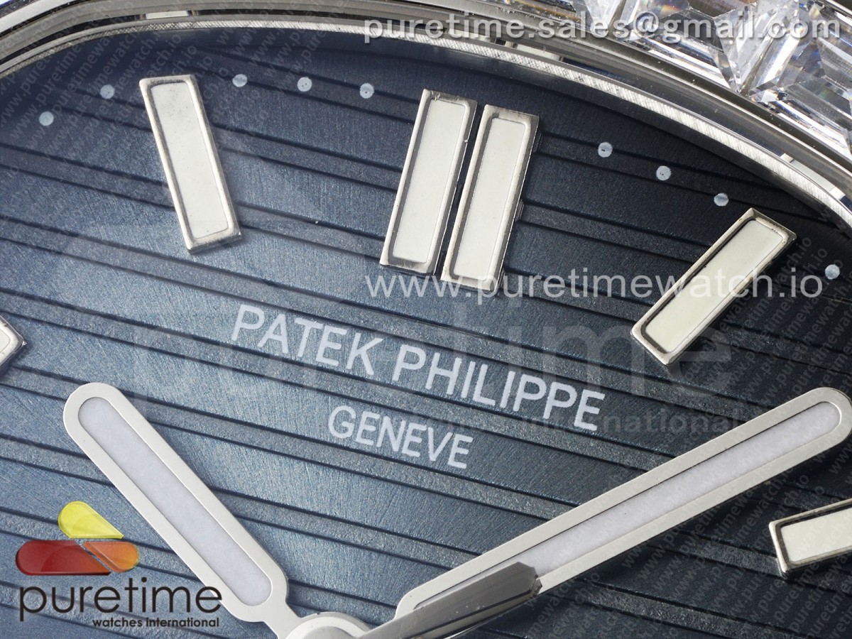 Nautilus 5711 SS TWF Full Diamonds Blue Dial on Diamonds Bracelet A324