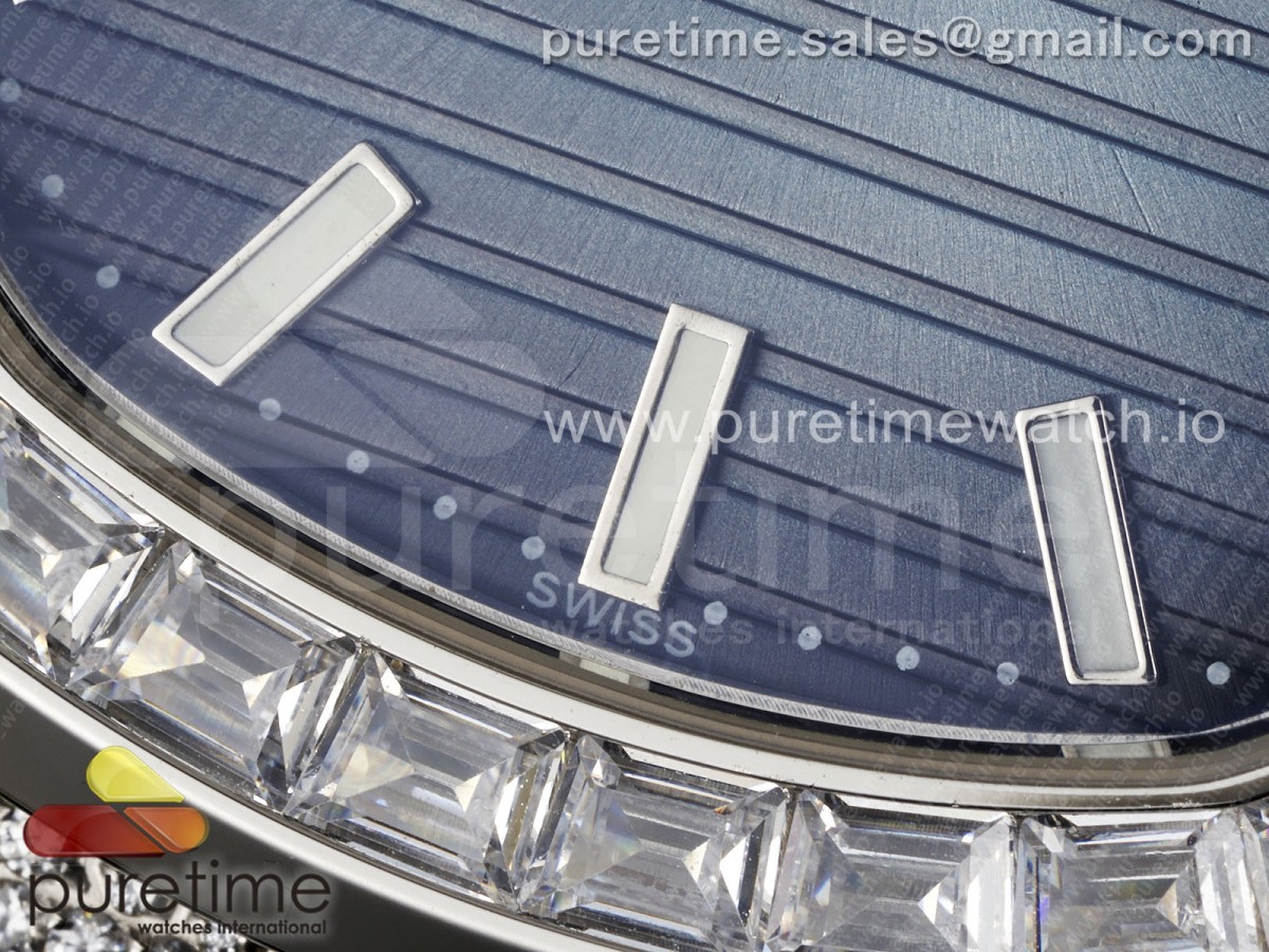 Nautilus 5711 SS TWF Full Diamonds Blue Dial on Diamonds Bracelet A324