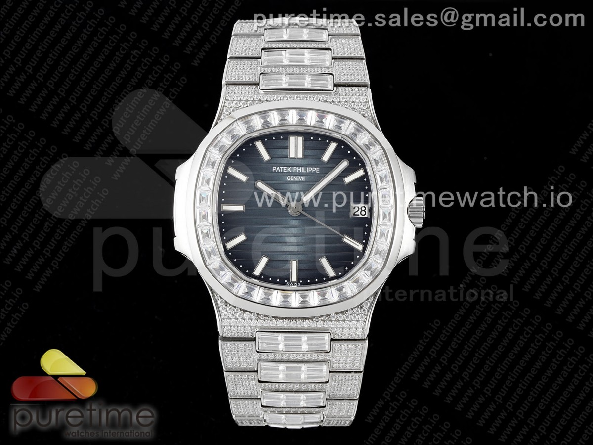 Nautilus 5711 SS TWF Full Diamonds Blue Dial on Diamonds Bracelet A324