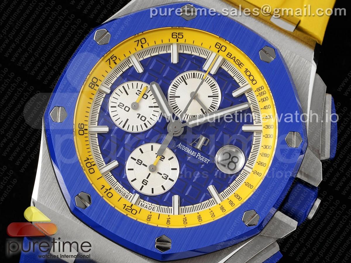 Royal Oak Offshore 44mm Blue Ceramic Bezel APF Blue/Yellow Dial on Blue/Yellow Rubber Strap A3126 V2