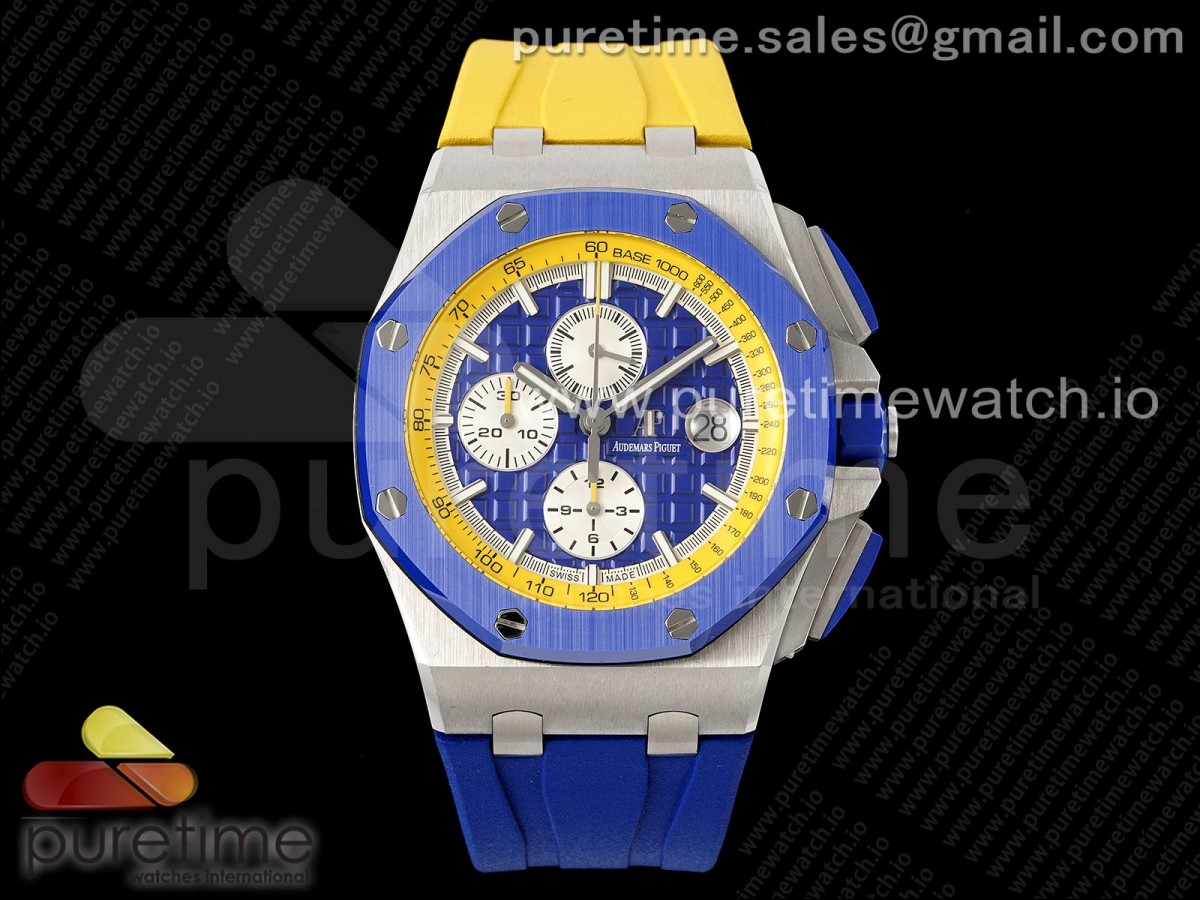 Royal Oak Offshore 44mm Blue Ceramic Bezel APF Blue/Yellow Dial on Blue/Yellow Rubber Strap A3126 V2