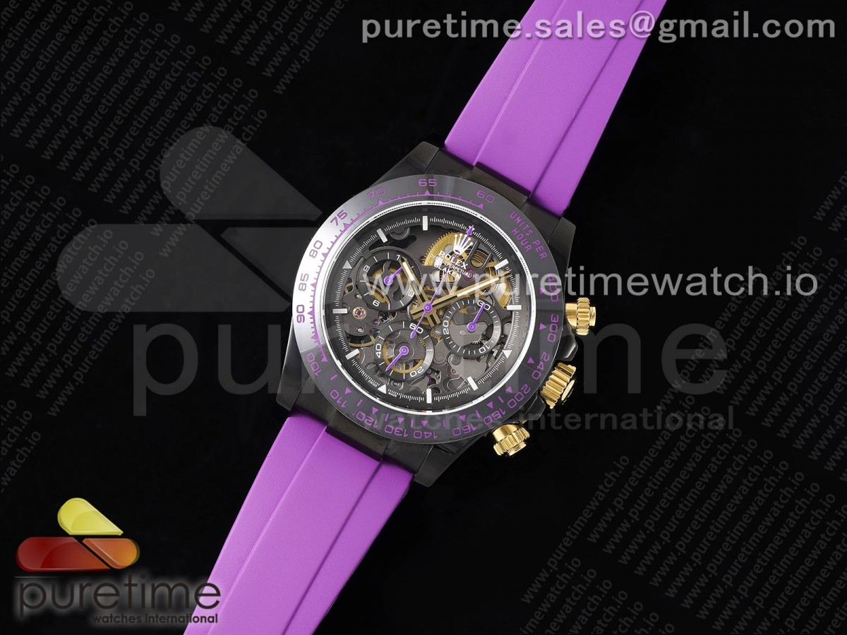 Blaken Daytona PVD Ceramic Bezel GETF Skeleton Purple Dial on Purple Rubber Strap SA4130
