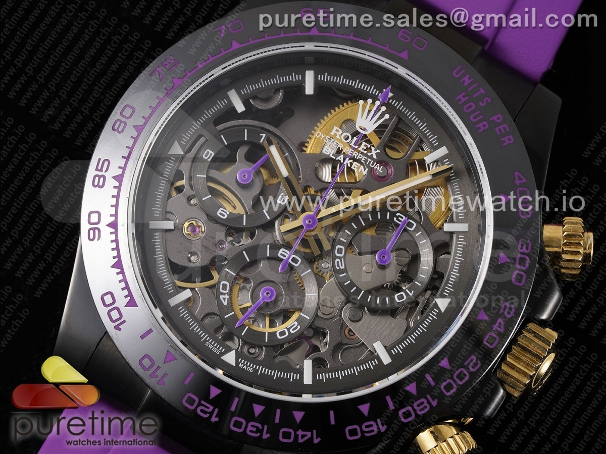 Blaken Daytona PVD Ceramic Bezel GETF Skeleton Purple Dial on Purple Rubber Strap SA4130