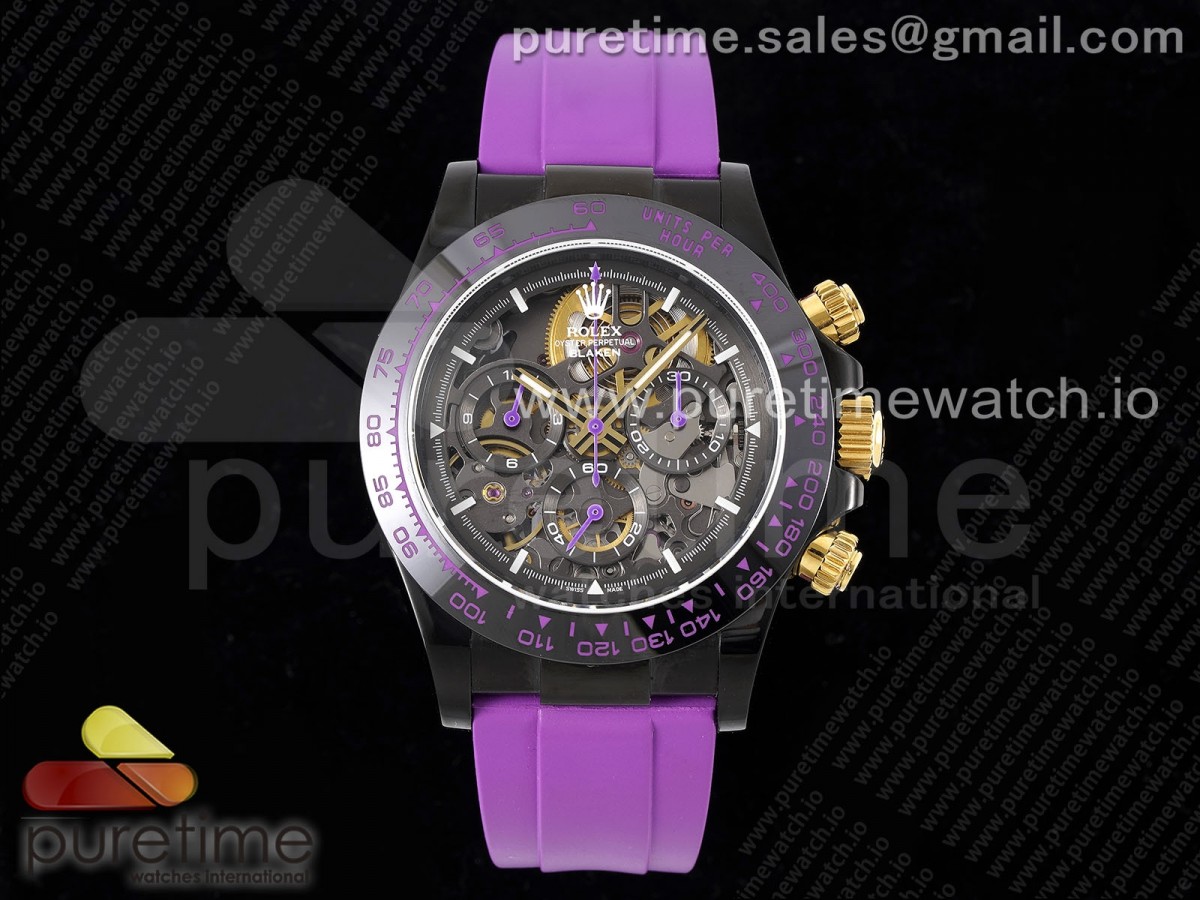 Blaken Daytona PVD Ceramic Bezel GETF Skeleton Purple Dial on Purple Rubber Strap SA4130