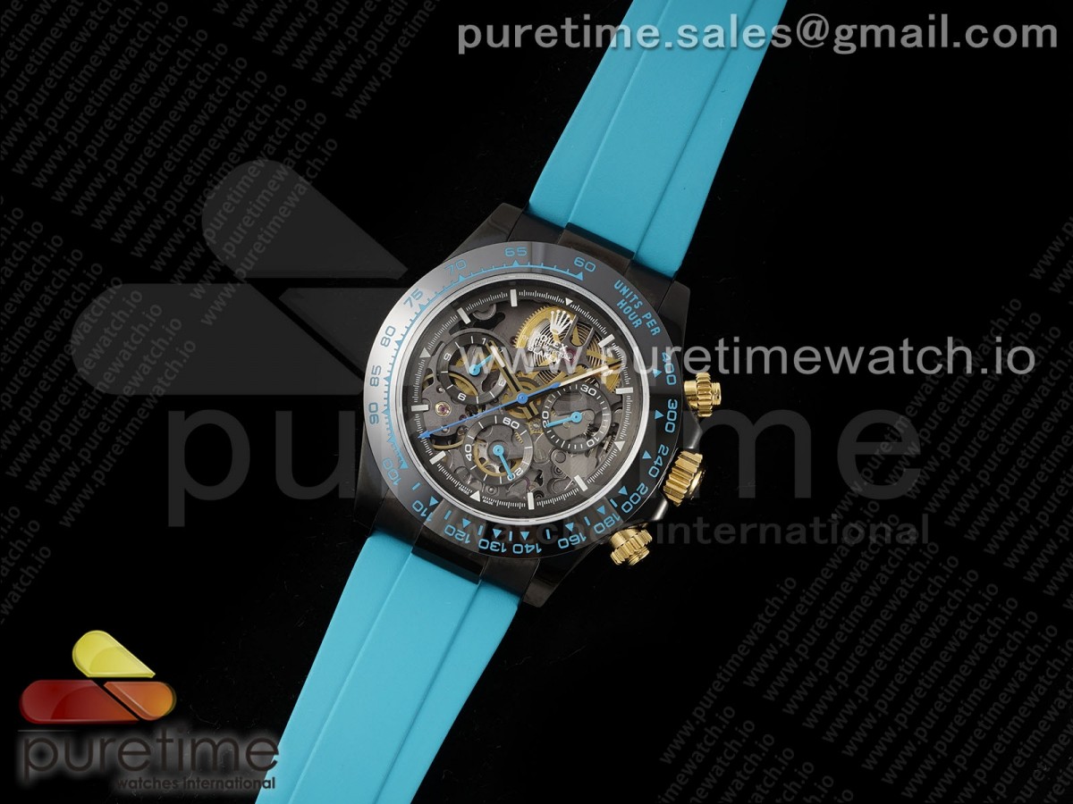 Blaken Daytona PVD Ceramic Bezel GETF Skeleton Cyan Dial on Cyan Rubber Strap SA4130