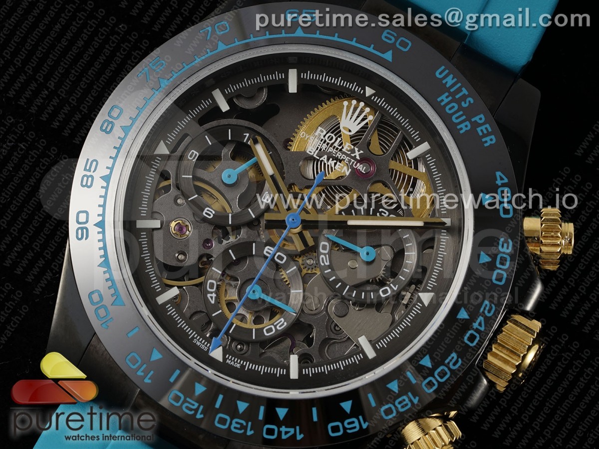 Blaken Daytona PVD Ceramic Bezel GETF Skeleton Cyan Dial on Cyan Rubber Strap SA4130