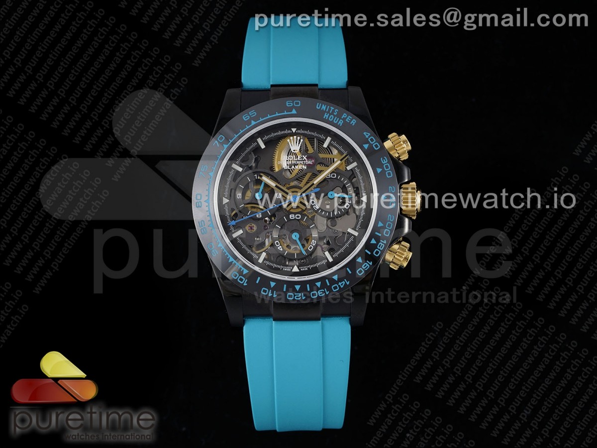 Blaken Daytona PVD Ceramic Bezel GETF Skeleton Cyan Dial on Cyan Rubber Strap SA4130
