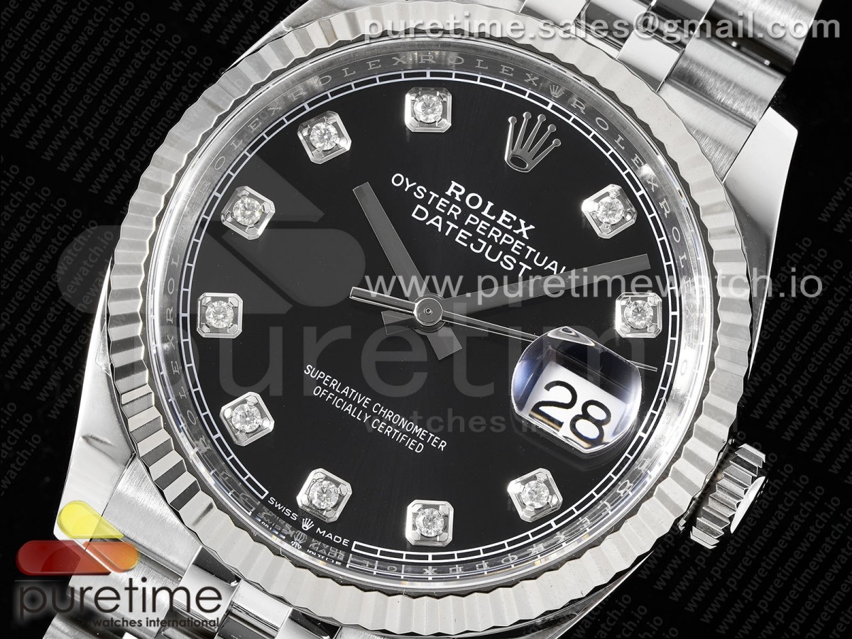 DateJust 36 126234 Clean 904L Steel Black Diamonds Dial on Jubilee Bracelet VR3235