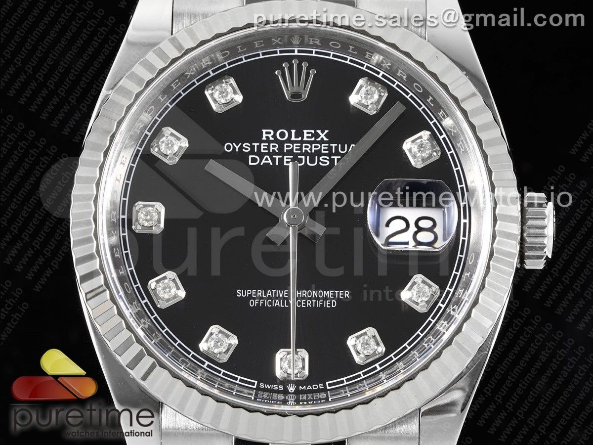 DateJust 36 126234 Clean 904L Steel Black Diamonds Dial on Jubilee Bracelet VR3235