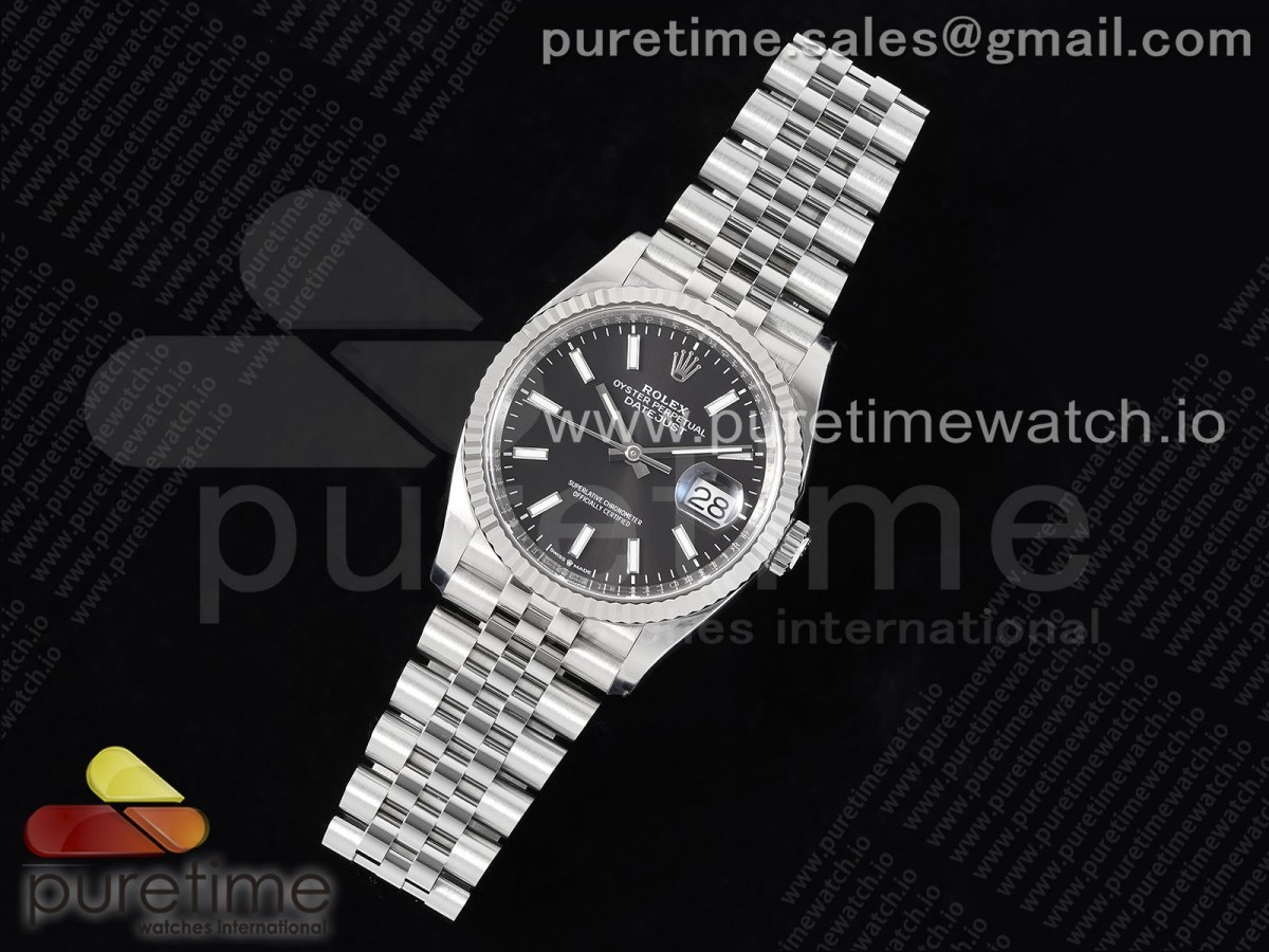 DateJust 36 126234 Clean 904L Steel Black Stick Dial on Jubilee Bracelet VR3235
