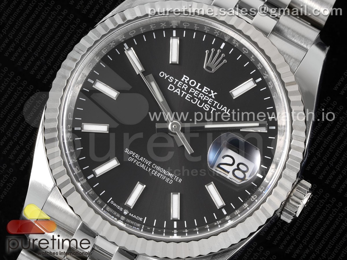 DateJust 36 126234 Clean 904L Steel Black Stick Dial on Jubilee Bracelet VR3235