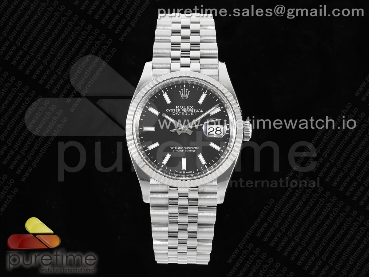 DateJust 36 126234 Clean 904L Steel Black Stick Dial on Jubilee Bracelet VR3235