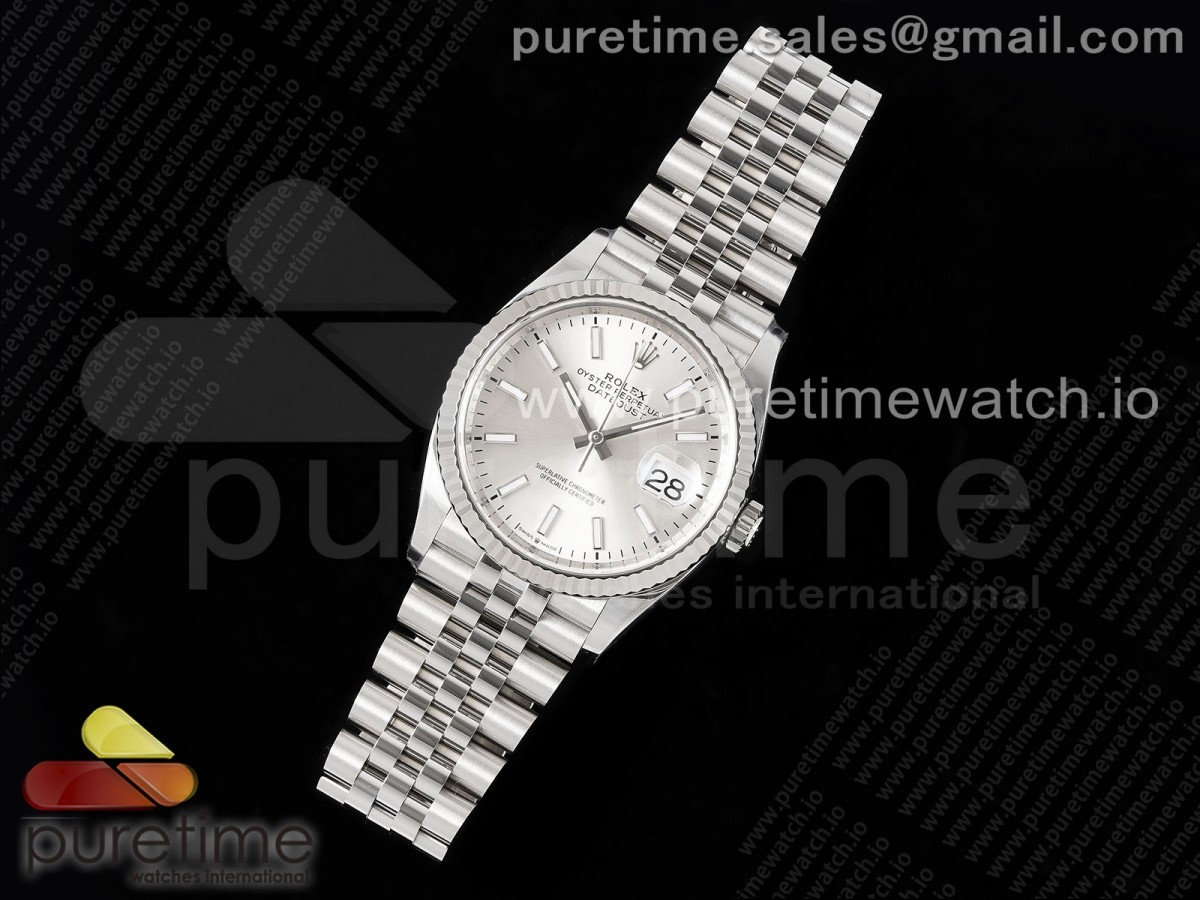 DateJust 36 126234 Clean 904L Steel Silver Stick Dial on Jubilee Bracelet VR3235