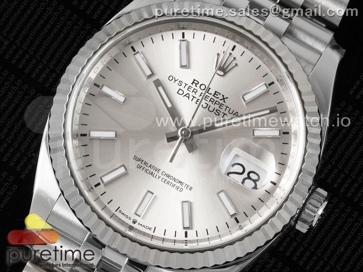 DateJust 36 126234 Clean 904L Steel Silver Stick Dial on Jubilee Bracelet VR3235
