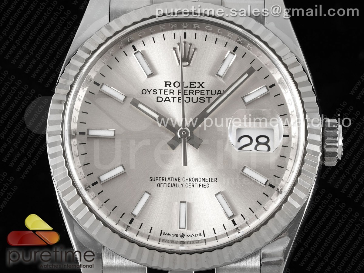 DateJust 36 126234 Clean 904L Steel Silver Stick Dial on Jubilee Bracelet VR3235