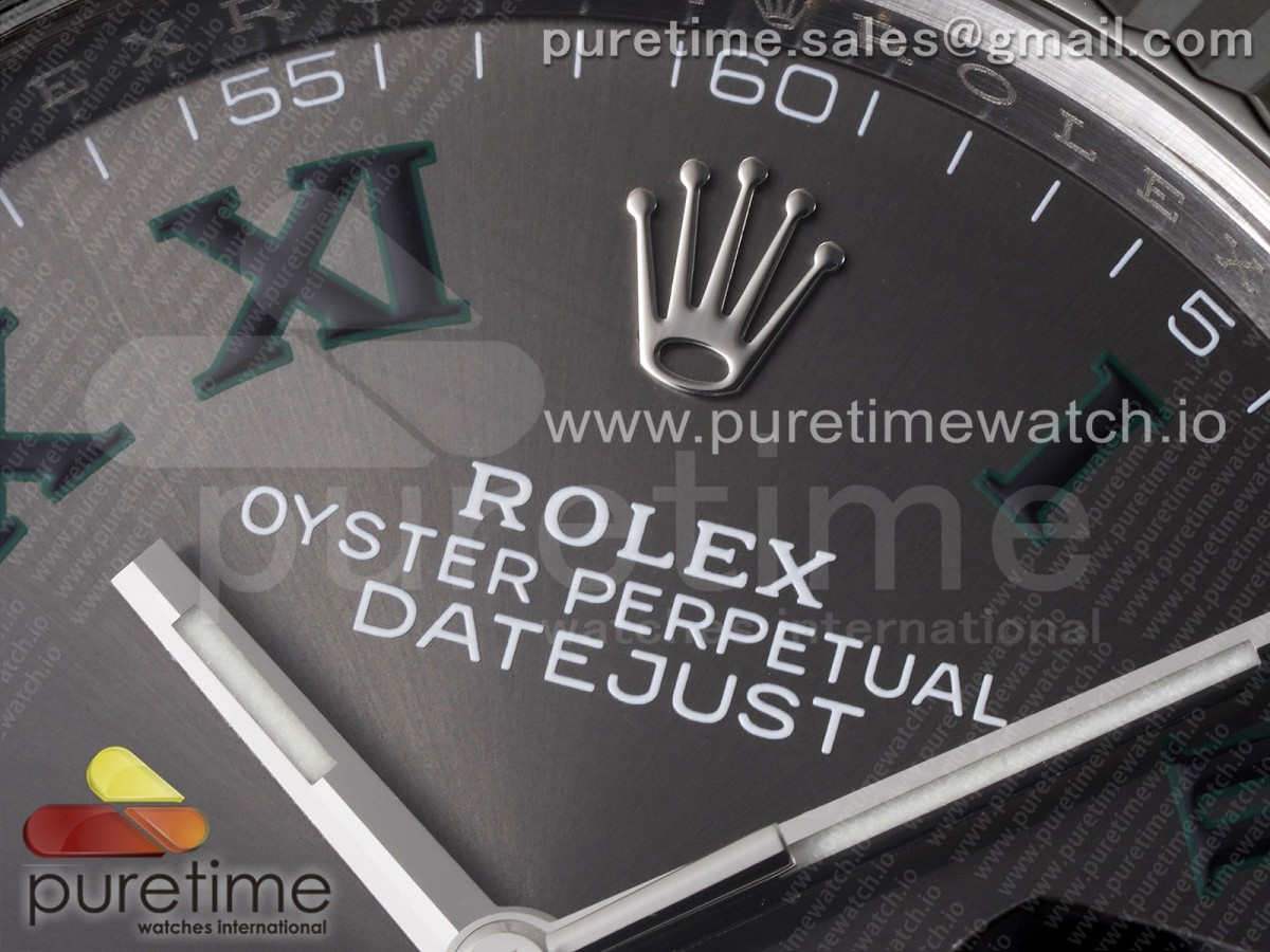 DateJust 36 126234 Clean 904L Steel Gray Dial Green Roman Markers on Jubilee Bracelet VR3235