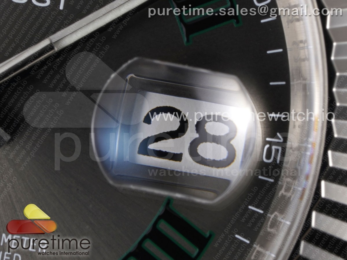 DateJust 36 126234 Clean 904L Steel Gray Dial Green Roman Markers on Jubilee Bracelet VR3235
