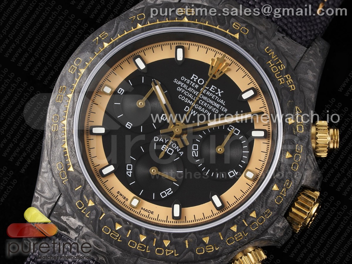 Daytona DIW Carbon Case and Bezel DIWF Edition Black/Gold Dial on Black Nylon Strap A7750
