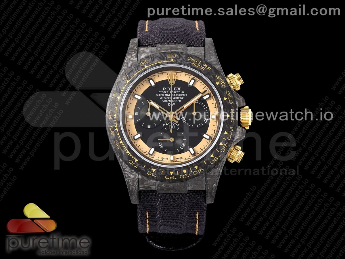Daytona DIW Carbon Case and Bezel DIWF Edition Black/Gold Dial on Black Nylon Strap A7750