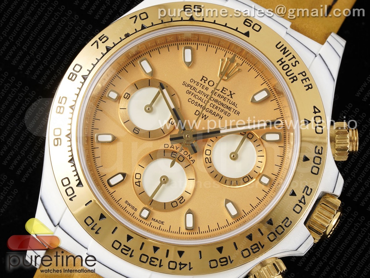 Daytona DIW White Carbon Case YG Bezel DIWF Edition YG Dial on Brown Leather Strap A7750