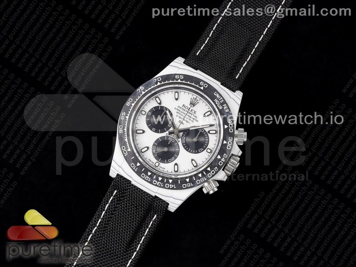 Daytona DIW White Carbon Case and Bezel N6F White/Black Dial on Black Nylon Strap SA4130