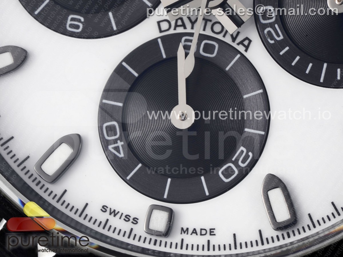 Daytona DIW White Carbon Case and Bezel N6F White/Black Dial on Black Nylon Strap SA4130